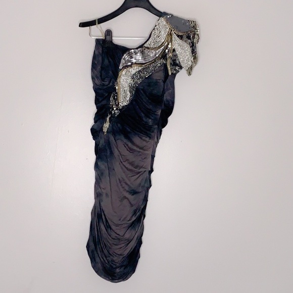 Marciano Sequin Embellished Single shoulder Rouched Tie dye mini dress Small - Picture 5 of 8
